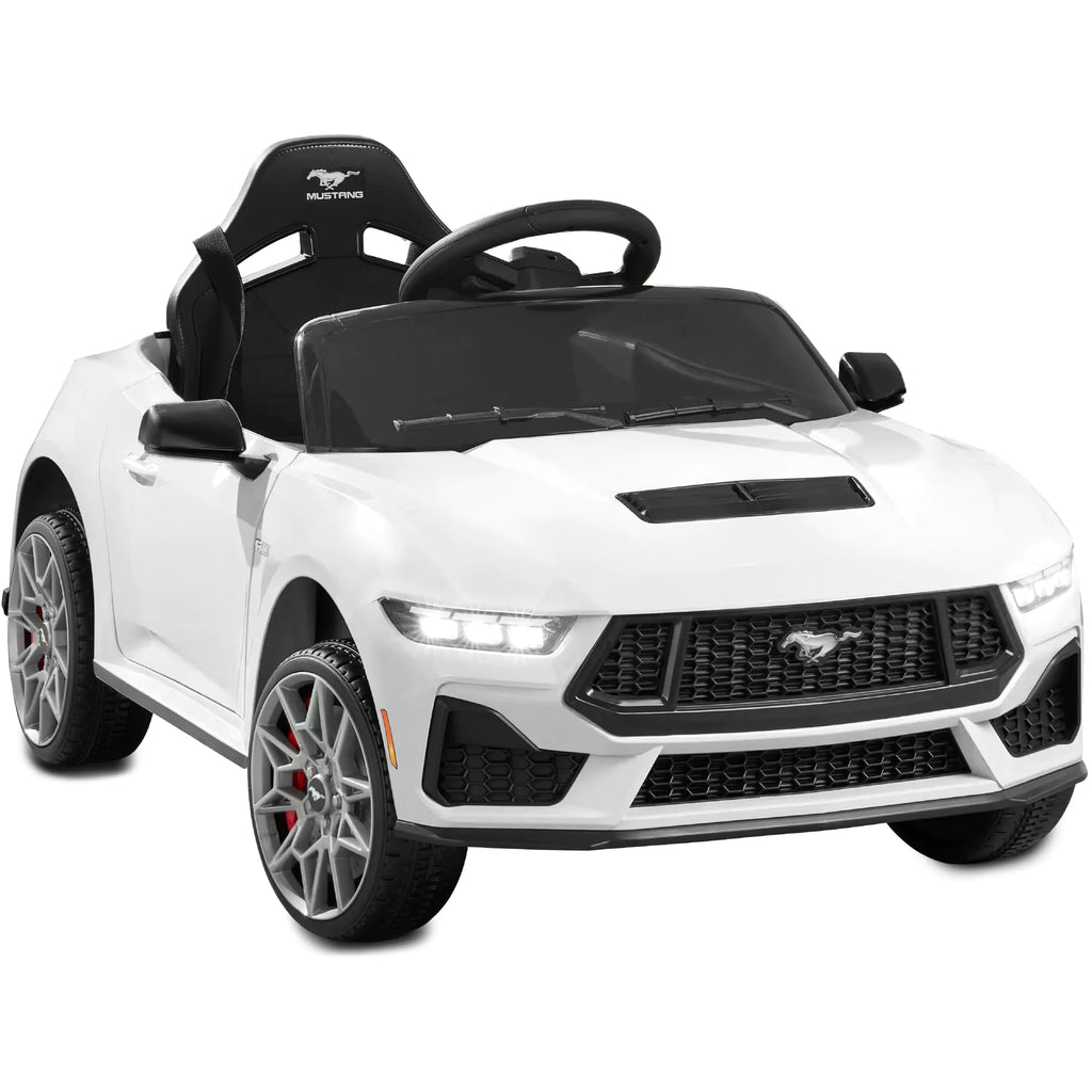 Best Choice Products Coche Eléctrico para Niños 12V con licencia oficial de Ford Mustang con Control Parental, Luces LED, 2 Velocidades y Bluetooth - Blanco