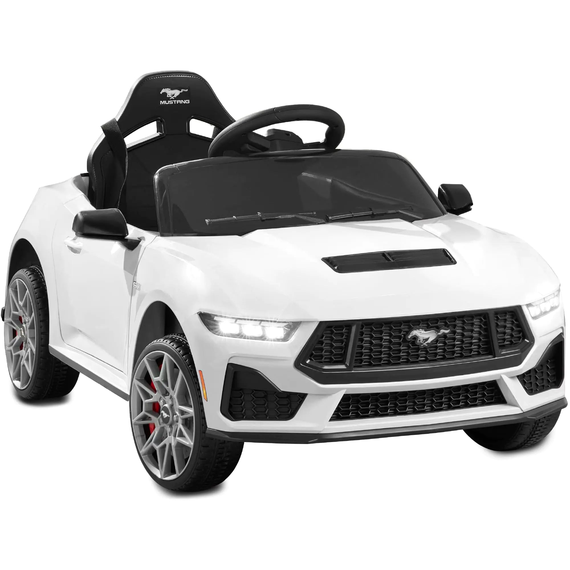 Best Choice Products Coche Eléctrico para Niños 12V con licencia oficial de Ford Mustang con Control Parental, Luces LED, 2 Velocidades y Bluetooth - Blanco