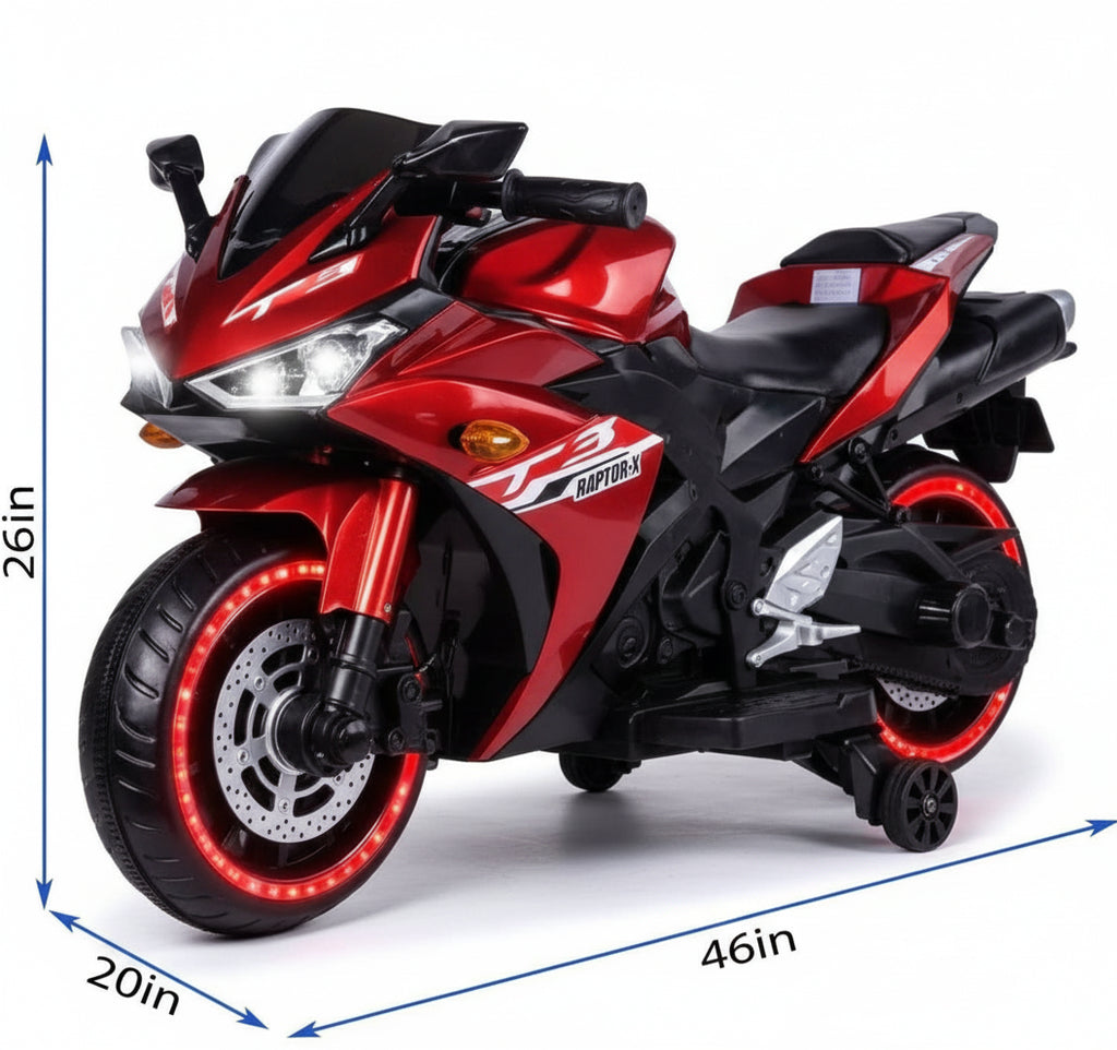 🚀 MOTOCICLETA INFANTIL 12V – MODELO DEPORTIVA (AZUL / ROJA)