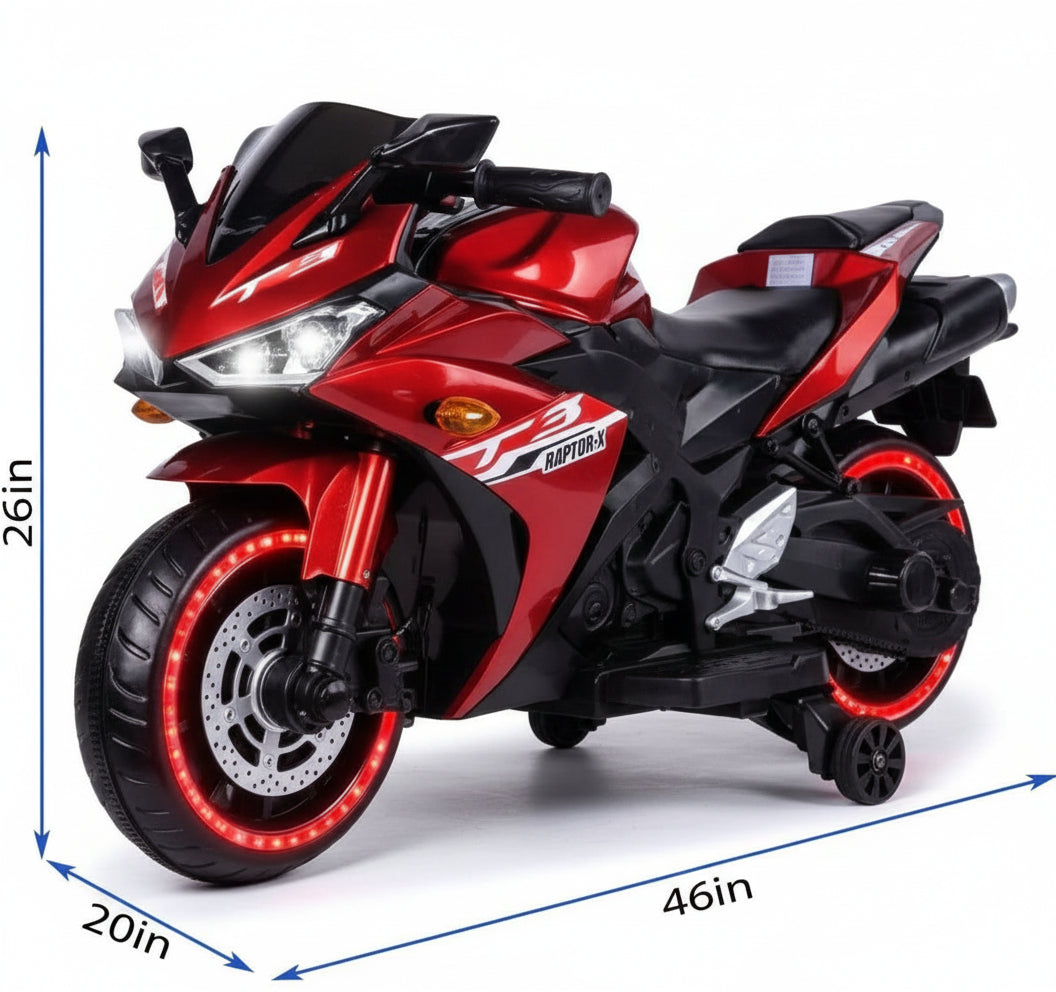 🚀 MOTOCICLETA INFANTIL 12V – MODELO DEPORTIVA (AZUL / ROJA)