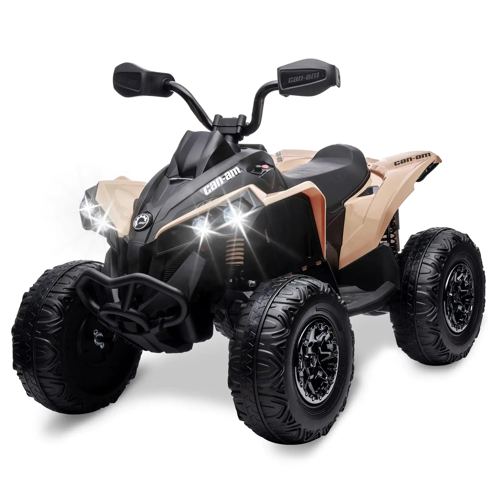 Hetoy 12V Juguete de Coche para Montar ATV para Niños Licencia Bombardier BRP Can-am Quad de 4 Ruedas Vehículo Eléctrico con Luces LED Suspensión Completa de Metal Música Bluetooth USB Neumáticos con Banda de Rodadura Color Caqui