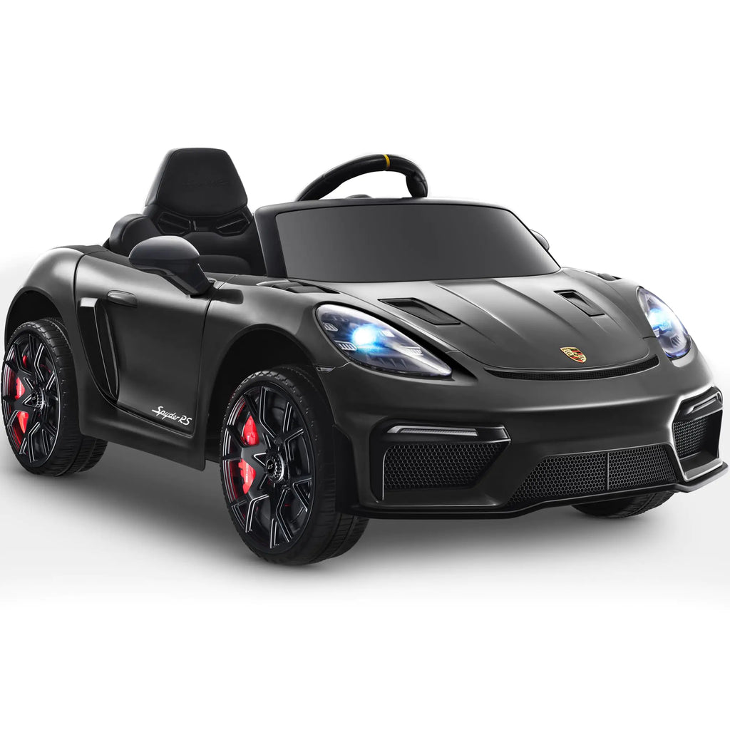 Primer Coche Eléctrico Porsche 718 Licenciado de 12V para Niños, Juguetes para Montar aptos para Niños Pequeños, Coche con Control Remoto para Padres, Luces LED, Puertas que se Abren, Reproductor de MP3, Arranque Suave y 3 Velocidades (Negro)