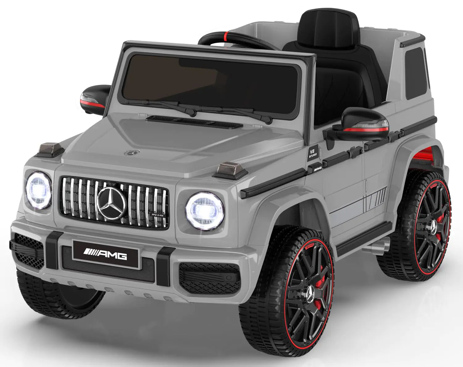 ANPABO Coche Mercedes-Benz G63 con Licencia para Niños 12V Montable con Control Remoto para Padres, Aviso de Batería Baja, Faro LED, Reproductor de Música y Bocina, Arranque Suave, Vehículo Eléctrico para Niños, Gris