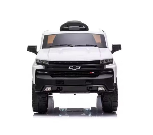 Kidzone 12V Batería Recargable Licencia Chevrolet Silverado Trail Boss LT Coche Eléctrico para Niños con Control Remoto, MP3 y Luces LED - Blanco