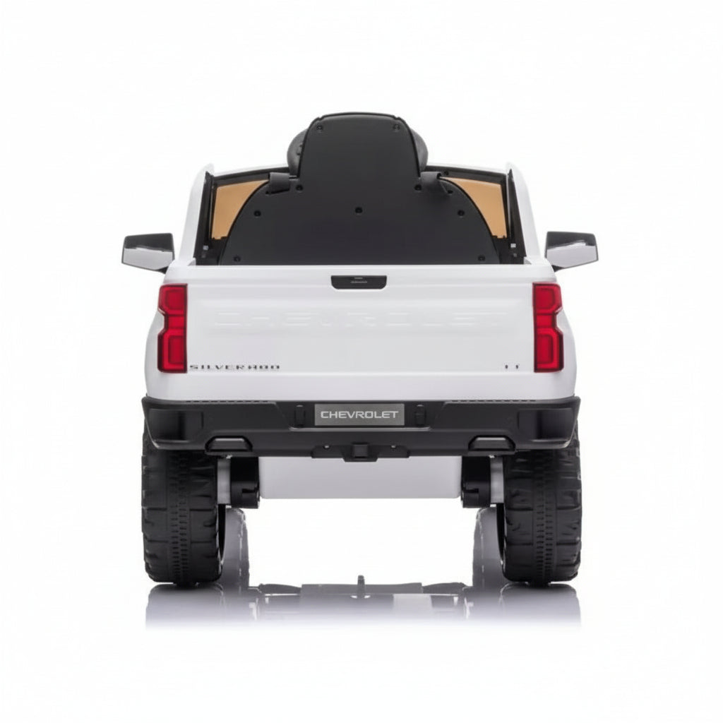 Kidzone 12V Batería Recargable Licencia Chevrolet Silverado Trail Boss LT Coche Eléctrico para Niños con Control Remoto, MP3 y Luces LED - Blanco
