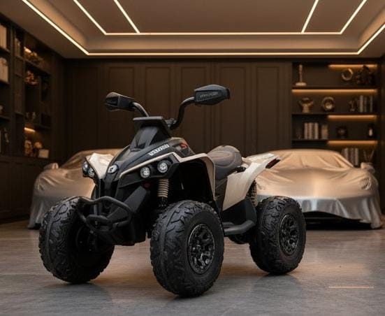 Hetoy 12V Juguete de Coche para Montar ATV para Niños Licencia Bombardier BRP Can-am Quad de 4 Ruedas Vehículo Eléctrico con Luces LED Suspensión Completa de Metal Música Bluetooth USB Neumáticos con Banda de Rodadura Color Caqui