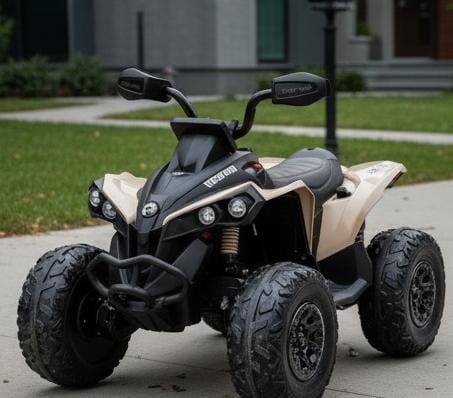 Hetoy 12V Juguete de Coche para Montar ATV para Niños Licencia Bombardier BRP Can-am Quad de 4 Ruedas Vehículo Eléctrico con Luces LED Suspensión Completa de Metal Música Bluetooth USB Neumáticos con Banda de Rodadura Color Caqui