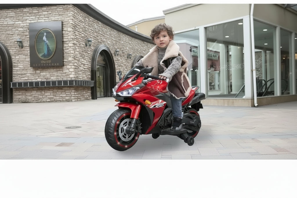 🚀 MOTOCICLETA INFANTIL 12V – MODELO DEPORTIVA (AZUL / ROJA)