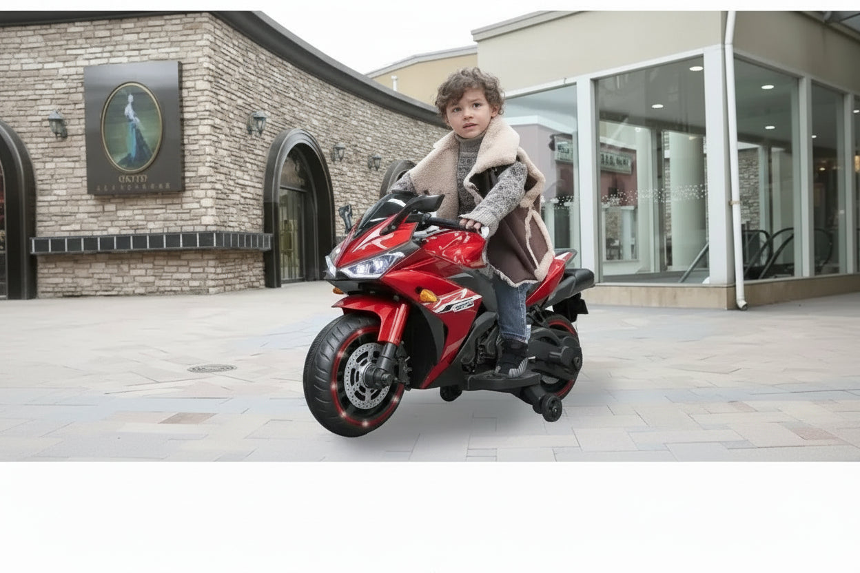 🚀 MOTOCICLETA INFANTIL 12V – MODELO DEPORTIVA (AZUL / ROJA)