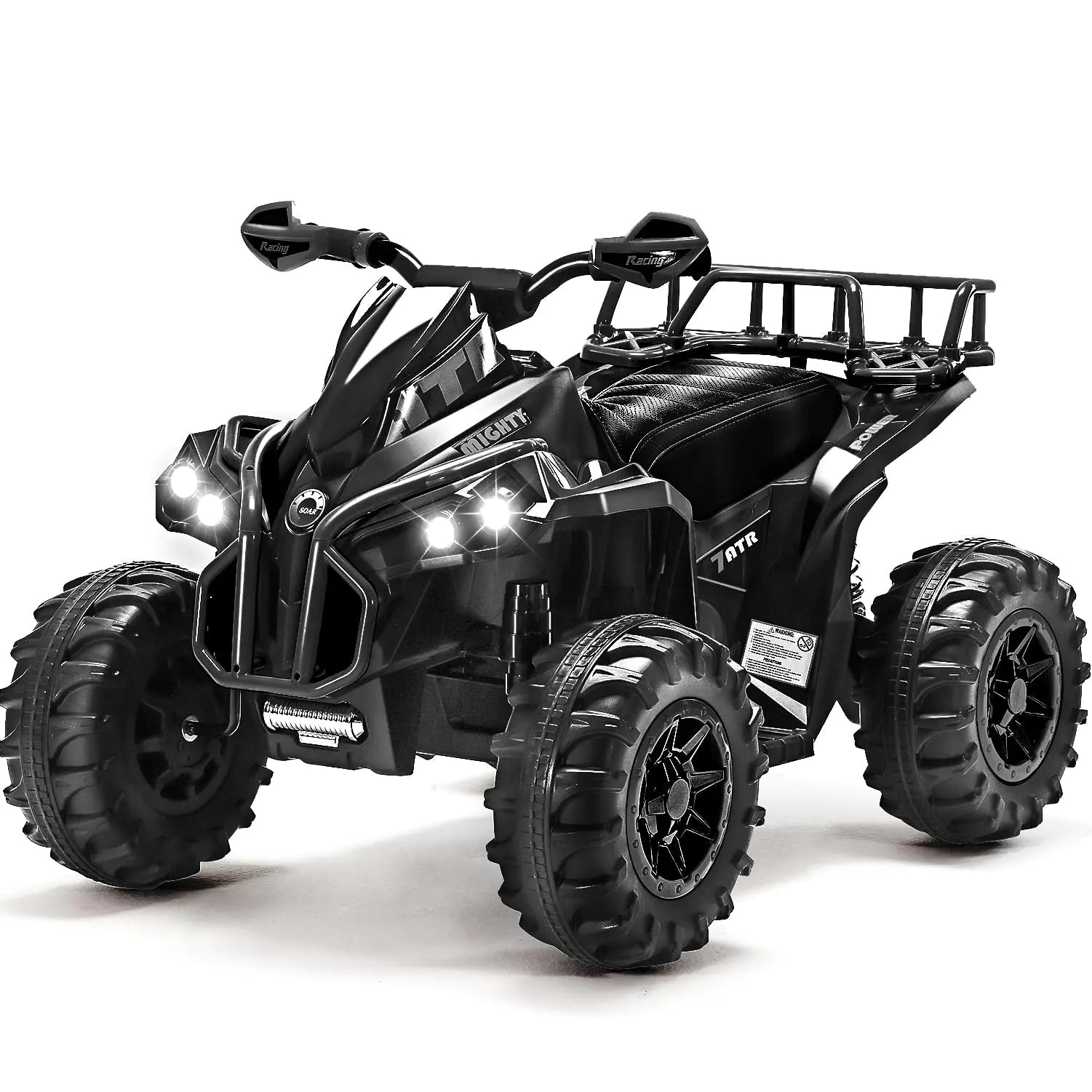 ATV SOAR 12V para Niños – Cuatrimoto Eléctrica con Control Remoto, Neumáticos Pro, Luces LED, Música & Alta/Baja Velocidad (Negro)