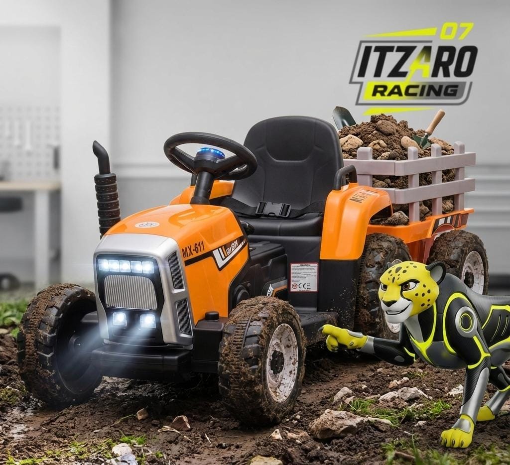 Kids Car Club™ Tractor Eléctrico 12V con Remolque – Música, Control Parental y Asiento de Seguridad (3–6 años)
