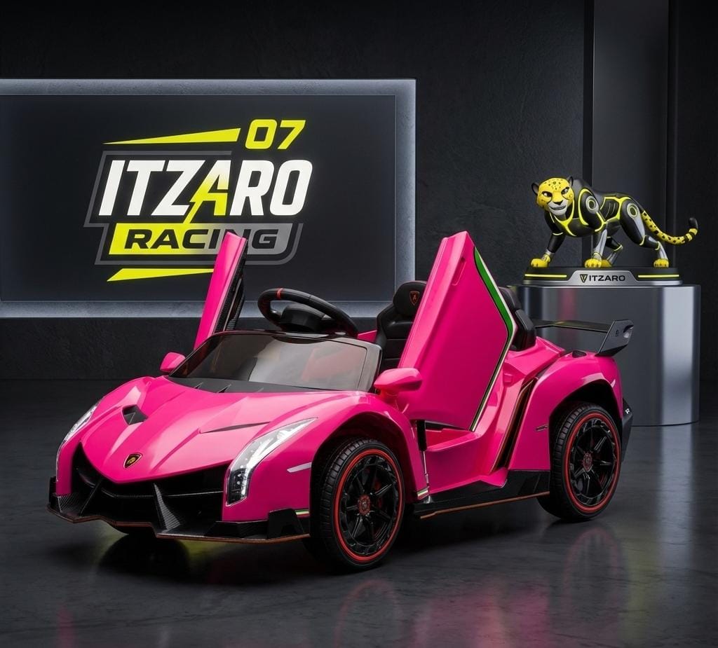 Carro Eléctrico Infantil 12V Lamborghini Veneno – Control Remoto, Puertas Hidráulicas, Luces LED, Bocina, Música – Rosa (3–8 años)