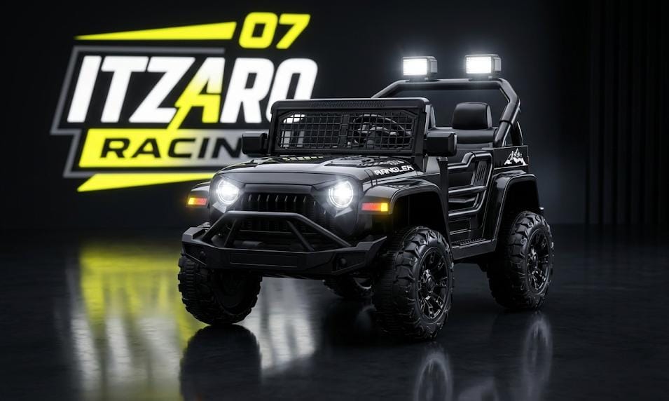 Kids Car Club™ SUV 4x4 Militar 12V – Control Parental, Suspensión de Muelles, Luces LED, Música y Marcha Reversa – Negro