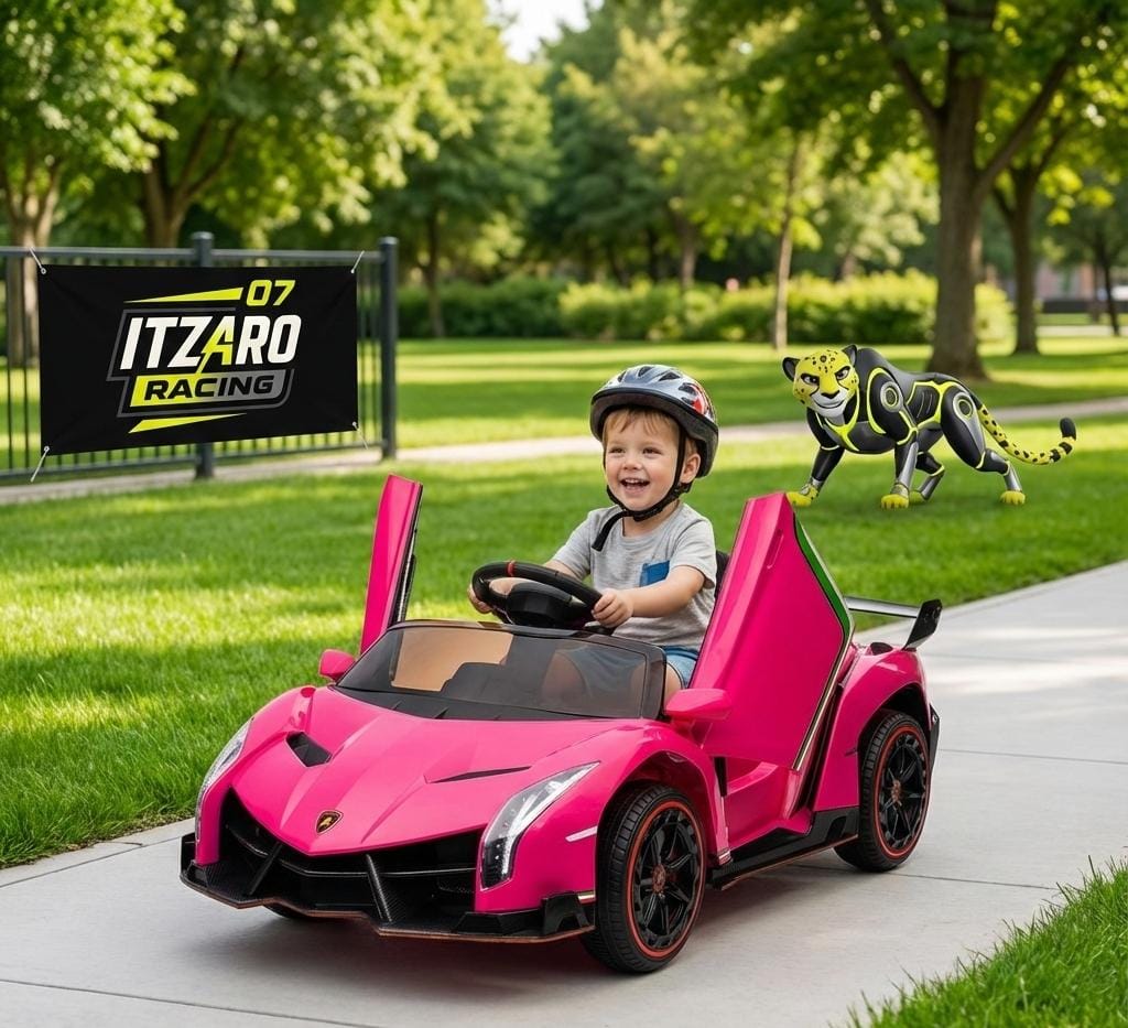 Carro Eléctrico Infantil 12V Lamborghini Veneno – Control Remoto, Puertas Hidráulicas, Luces LED, Bocina, Música – Rosa (3–8 años)