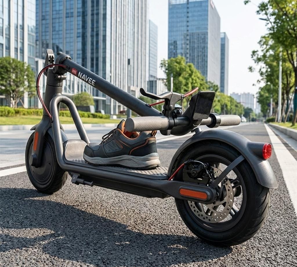 Patinete Eléctrico NAVEE V25 con Motor de 600W, Máxima Potencia hasta 19 MPH, Autonomía de 15.5 Millas y Neumáticos Neumáticos de 10 Pulgadas, Plegable y Ligero, Ideal para Estudiantes Universitarios y Amantes de los Scooters