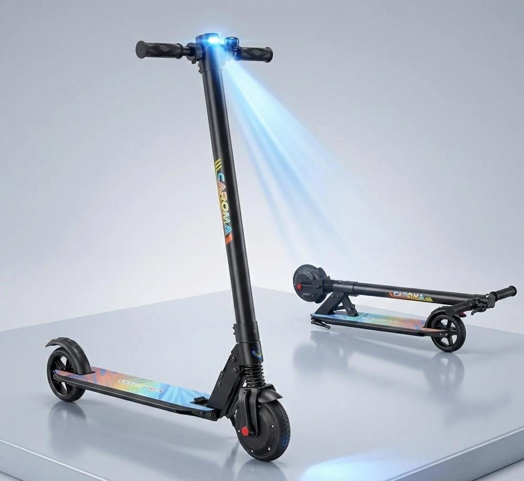 Caroma Scooter Eléctrico para Adultos, Motor de 250W, Alcance Máximo de 15.5 Millas y Velocidad Máxima de 15.5 Mph, Neumáticos de 6.5", Scooter Eléctrico Plegable Portátil con Sistema de Frenos (Negro)