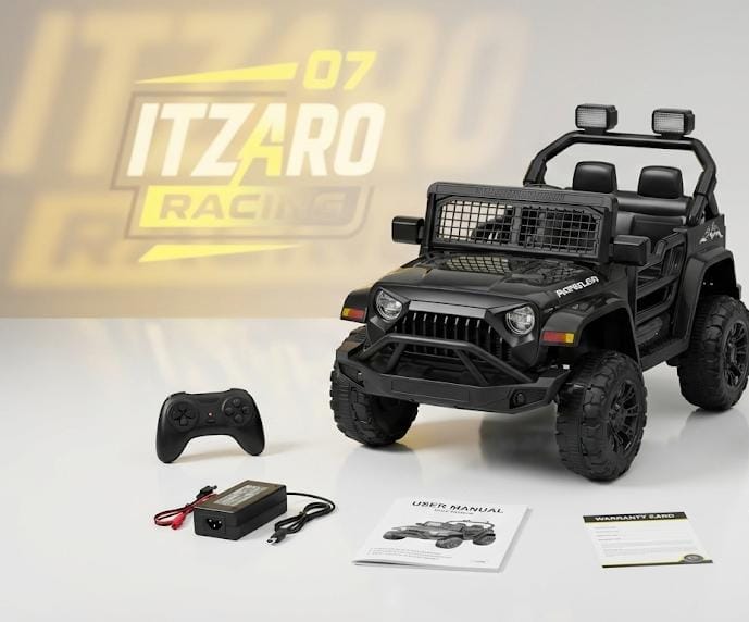 Kids Car Club™ SUV 4x4 Militar 12V – Control Parental, Suspensión de Muelles, Luces LED, Música y Marcha Reversa – Negro