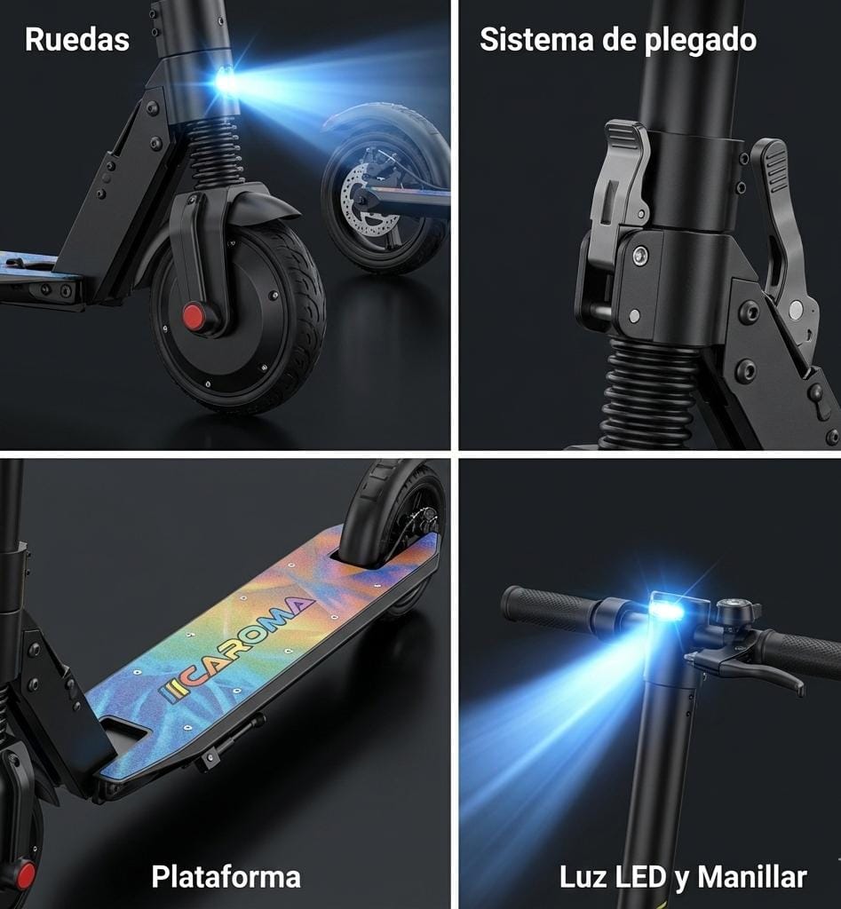 Caroma Scooter Eléctrico para Adultos, Motor de 250W, Alcance Máximo de 15.5 Millas y Velocidad Máxima de 15.5 Mph, Neumáticos de 6.5", Scooter Eléctrico Plegable Portátil con Sistema de Frenos (Negro)