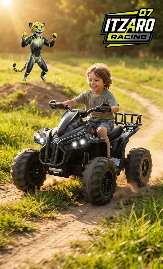 ATV SOAR 12V para Niños – Cuatrimoto Eléctrica con Control Remoto, Neumáticos Pro, Luces LED, Música & Alta/Baja Velocidad (Negro)