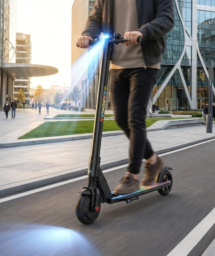 Caroma Scooter Eléctrico para Adultos, Motor de 250W, Alcance Máximo de 15.5 Millas y Velocidad Máxima de 15.5 Mph, Neumáticos de 6.5", Scooter Eléctrico Plegable Portátil con Sistema de Frenos (Negro)