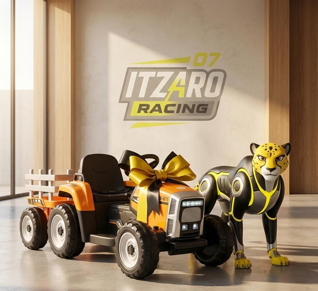 Kids Car Club™ Tractor Eléctrico 12V con Remolque – Música, Control Parental y Asiento de Seguridad (3–6 años)