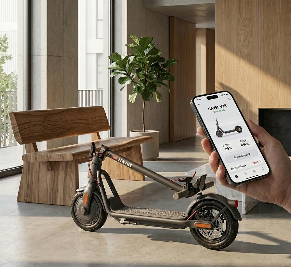 Patinete Eléctrico NAVEE V25 con Motor de 600W, Máxima Potencia hasta 19 MPH, Autonomía de 15.5 Millas y Neumáticos Neumáticos de 10 Pulgadas, Plegable y Ligero, Ideal para Estudiantes Universitarios y Amantes de los Scooters