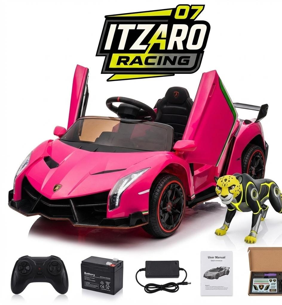 Carro Eléctrico Infantil 12V Lamborghini Veneno – Control Remoto, Puertas Hidráulicas, Luces LED, Bocina, Música – Rosa (3–8 años)