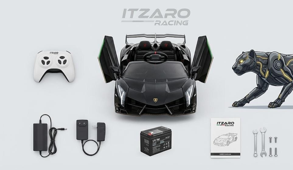 Carro Eléctrico Infantil 12V 4x4 Lamborghini Veneno – 2 Plazas, Puertas Hidráulicas, Control Remoto, Luces LED, Música – Negro (3–8 años)