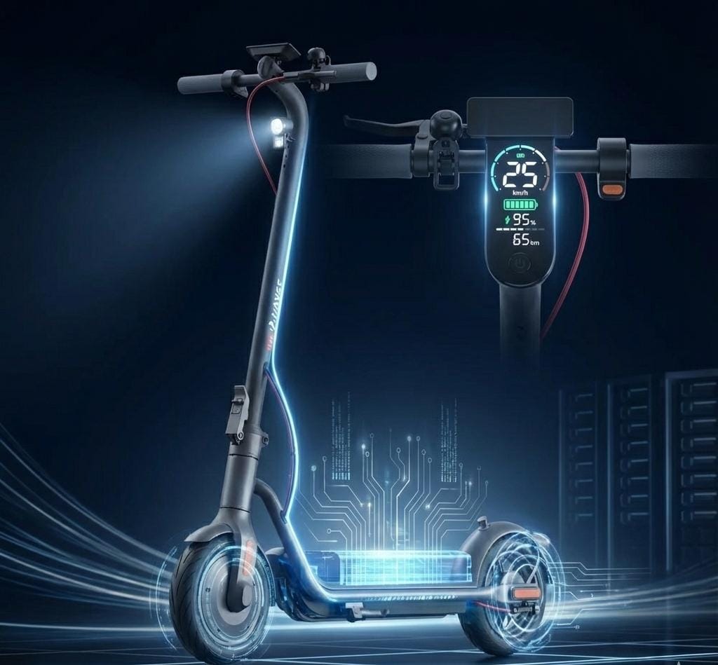 Patinete Eléctrico NAVEE V25 con Motor de 600W, Máxima Potencia hasta 19 MPH, Autonomía de 15.5 Millas y Neumáticos Neumáticos de 10 Pulgadas, Plegable y Ligero, Ideal para Estudiantes Universitarios y Amantes de los Scooters