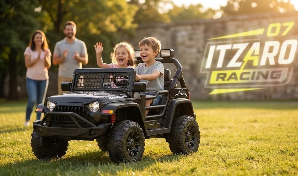 Kids Car Club™ SUV 4x4 Militar 12V – Control Parental, Suspensión de Muelles, Luces LED, Música y Marcha Reversa – Negro