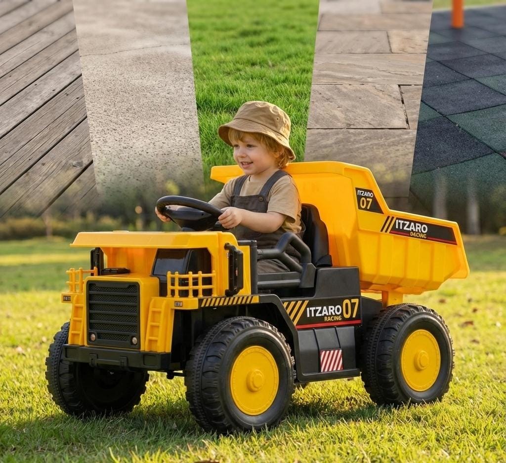 ELEMARA Coche Montable para Niños, Camión Volcador con Pala y Cama Elevadora, 12V Control Remoto, Vehículo de Construcción a Batería, Coches Eléctricos con Bluetooth y Música, Coche para Conducir Niños - Negro