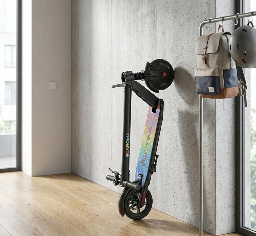 Caroma Scooter Eléctrico para Adultos, Motor de 250W, Alcance Máximo de 15.5 Millas y Velocidad Máxima de 15.5 Mph, Neumáticos de 6.5", Scooter Eléctrico Plegable Portátil con Sistema de Frenos (Negro)