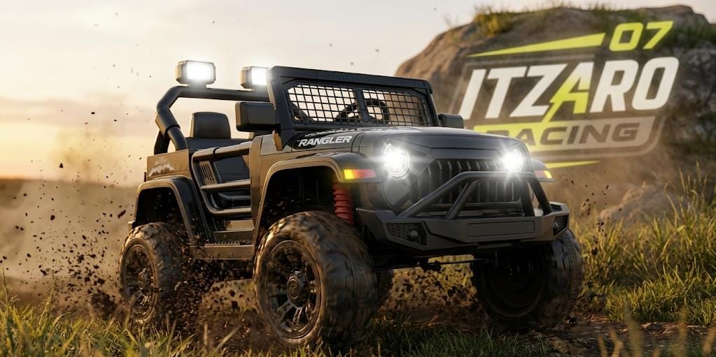 Kids Car Club™ SUV 4x4 Militar 12V – Control Parental, Suspensión de Muelles, Luces LED, Música y Marcha Reversa – Negro