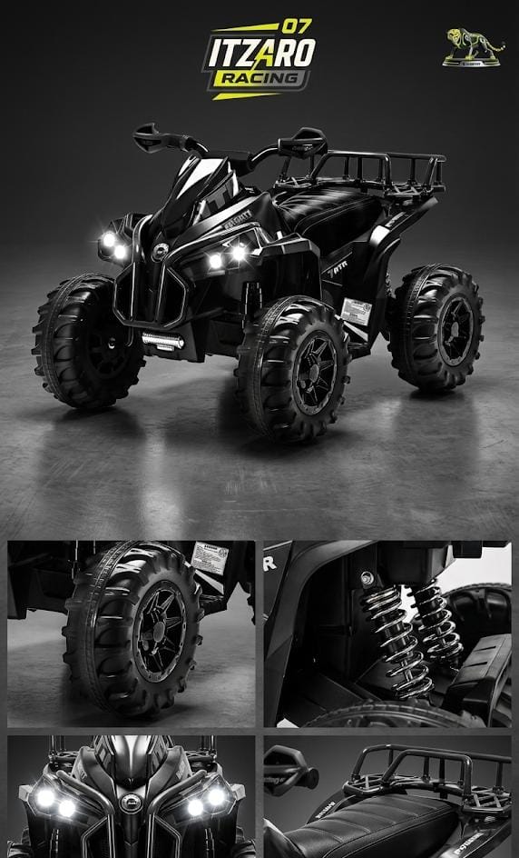 ATV SOAR 12V para Niños – Cuatrimoto Eléctrica con Control Remoto, Neumáticos Pro, Luces LED, Música & Alta/Baja Velocidad (Negro)