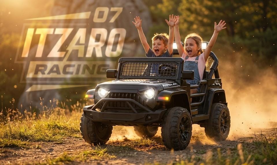 Kids Car Club™ SUV 4x4 Militar 12V – Control Parental, Suspensión de Muelles, Luces LED, Música y Marcha Reversa – Negro