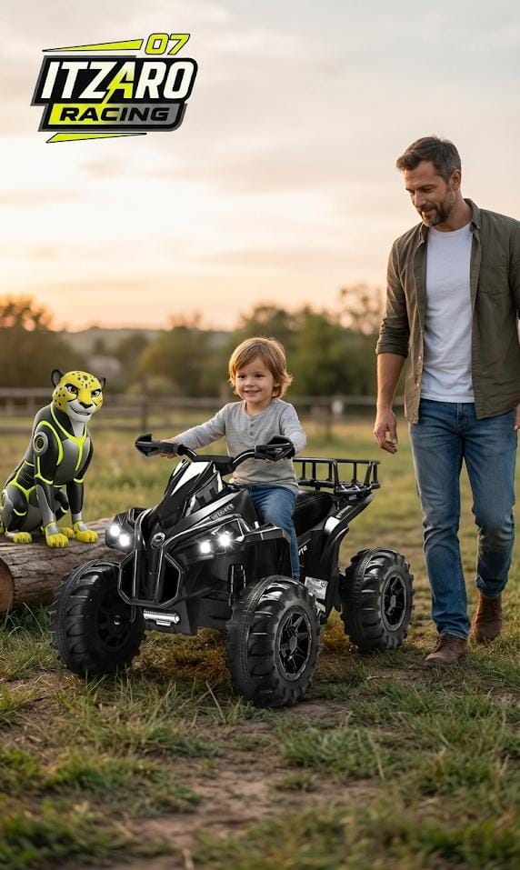 ATV SOAR 12V para Niños – Cuatrimoto Eléctrica con Control Remoto, Neumáticos Pro, Luces LED, Música & Alta/Baja Velocidad (Negro)