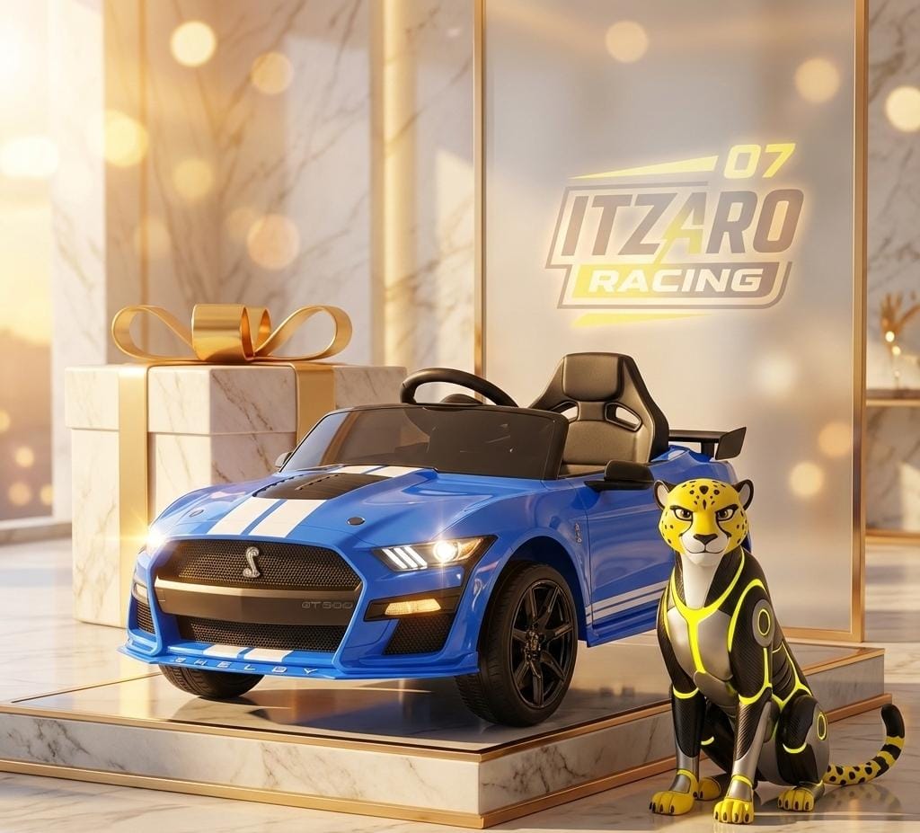 Ford Mustang Shelby GT500 12V 7AH para Niños – Auto Eléctrico con Licencia | Luces LED, Bluetooth, 3 Velocidades, Control Parental y Asiento Amplio – Azul