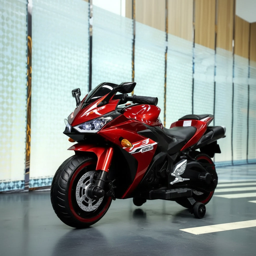 🚀 MOTOCICLETA INFANTIL 12V – MODELO DEPORTIVA (AZUL / ROJA)